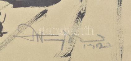 Haranghy Jenő (1894-1951): Mosónő, 1922. Tus, papír, jelzett, üvegezett fakeretben, 25,5×32 cm