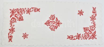 Torockói hímzett, futóterítő, fehér anyag, piros fonal, hibátlan, 83x35 cm