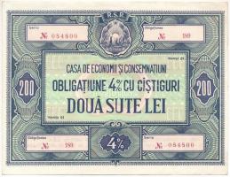 Románia ~1960-1980. Casa de Economi si Consemnatiuni 4%-os kölcsön kötvénye 200L-ről T:II Romania ~1960-1980. Casa de Economi si Consemnatiuni 4% loan bond about 200 Lei C:XF