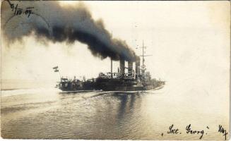 1907 SMS Sankt Georg osztrák-magyar páncélos cirkáló / K.u.K. Kriegsmarine Panzerkreuzer / WWI Austro-Hungarian Navy, SMS Sankt Georg armored cruiser. Phot. Alois Beer, F.W. Schrinner