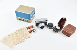Werra fényképezőgép Zeiss Tessar 2,8/50 objektívvel + Weimarlux fénymérő mindkettő eredeti dobozában