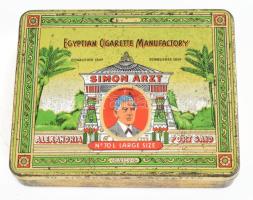 Simon Arzt Egyptian Cigarette Manufactory fém doboz, kopásnyomokkal, 8,5×10,5×1,5 cm