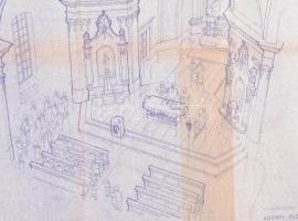 cca 1976 Az abonyi plébániatemplom tervrajzai Perczel Dénes építészmérnök munkája 4 db nagy méretű t...