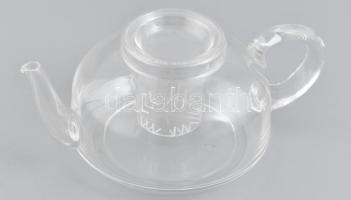 Üveg teáskanna, üveg szűrővel és fedővel, hibátlan, 27x16x11 cm