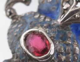 Ezüst (Ag) régi bross virágkosár, kövekkel ékített, jelzés nélkül, bruttó: 8,24g, 3,5x3,5cm