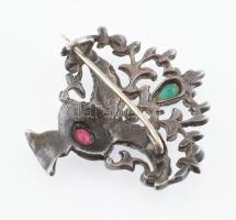 Ezüst (Ag) régi bross virágkosár, kövekkel ékített, jelzés nélkül, bruttó: 8,24g, 3,5x3,5cm