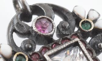 Ezüst (Ag) régi medál, kövekkel ékített, jelzett, bruttó: 6,76g, 3x2,2cm