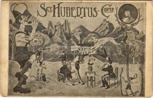 1917 Sct. Hubertus-Comp. / Circus companys advertisement art postcard, acrobats (lyukak / pinholes)