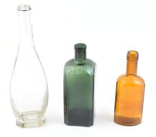 3 db különféle régi üveg (Dreher Kőbánya, stb.), XX. sz. eleje, m: 18-28 cm