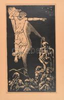 Sinkó Károly (1910-1967): Az angyal és a pásztorok. Fametszet, papír. Jelzett. Paszpartuban, paszpartu felső része laza. 40x22 cm