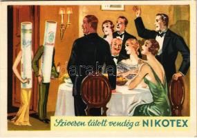 Szívesen látott vendég a NIKOTEX. Törődjön kissé magával is - szívjon Nikotexet! Cigaretta reklám. Klösz Gy. és Fia / Hungarian cigarette advertisement art postcard s: Gebhardt (EK)