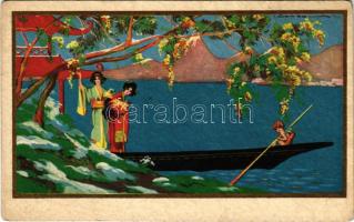 Italian lady art postcard, Asian scene, geishas. Degami 1026. s: T. Corbella (EK)