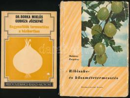 Mohácsy Mátyás - Porpáczy Aladár: A ribiszke és a köszméte termesztése. Bp., 1957., Mezőgazdasági. Kiadói papírkötésben, kopott borítóval, a borító sarkain gyűrődésnyomokkal, a gerincen kis szakadással. + Borka Miklós - Gubicza Józsefné: Hagymafélék termesztése a házikertben. Bp., 1979., Mezőgazdasági. Kiadói papírkötésben,