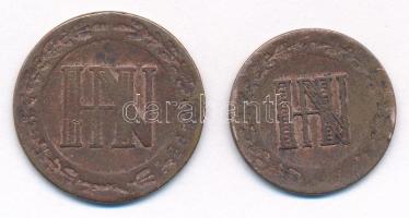 Német Államok / Vesztfália 1809C 5c Cu "Hieronymus Napoleon" + 1810C 3c Cu "Hieronymus Napoleon" T:3 patina German States / Westphalia 1809C 5 Centimes Cu "Hieronymus Napoleon" + 1810C 3 Centimes "Hieronymus Napoleon" C:F patina Krause KM92,94