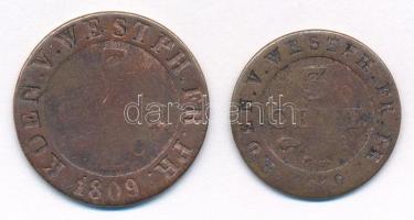 Német Államok / Vesztfália 1809C 5c Cu "Hieronymus Napoleon" + 1810C 3c Cu "Hieronymu...