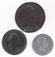 1800E 3kr Cu "I. Ferenc" Gyulafehérvár + 1812E 1kr Cu "I. Ferenc" Gyulafehérvár + 1870GYF 20kr Ag "Ferenc József / Váltó Pénz" Gyulafehérvár T:3 patina, az egyiken karc