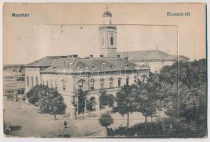 1918 Mezőtúr, Kossuth tér. Leporellólap 10 képpel, közte vasútállomás, szélmalom. Borbély Gyula kiadása (EK)