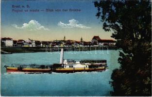 Bród, Nagyrév, Slavonski Brod, Brod na Savi; Pogled sa mosta / Blick von der Brücke / látkép a hídról, gőzhajó / general view from the bridge, steamship (EK)