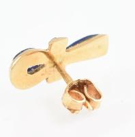 14k arany (Au) és lapis lazuli hatású zománc fülbevaló pár, Ankh kereszt, jelzett br: 2,5 g