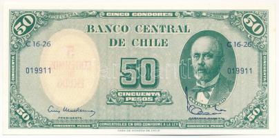 Chile 1960. 50P hátlapon 5c felülbélyegzéssel T:I,I- Chile 1960. 50 Pesos with 5 Centesimos overprint on backside C:UNC,AU Krause P#126