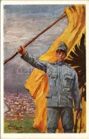 Kriegsfürsorgekarte für den Witwen- u. Waisenhilfsfonds / WWI Austro-Hungarian K.u.K. military art postcard, patriotic propaganda s: Camilla Göbl (EK)