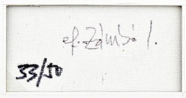 ef.Zámbó (efZámbó) István (1950-): Város pöttyös labdával. Szitanyomat, vászon, hátoldalán jelzett, ...