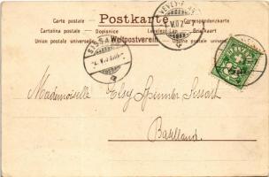 1907 Art Nouveau lady. Floral, litho (EK)