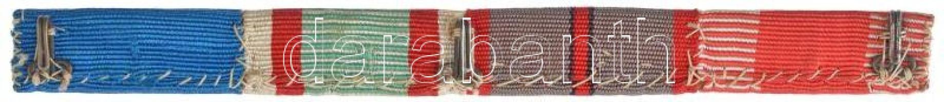 1917-1940. 4xklf szalagsáv viselési sorként összeállítva: Károly Csapatkereszt, Sebesültek Érme egys...