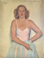Olvashatatlan (Kántor?) jelzéssel: Fiatal hölgy portréja, 1943. Olaj, vászon, kissé sérült. 99,5x80 cm