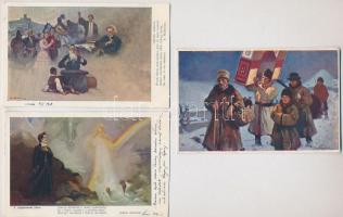 7 db RÉGI lengyel üdvözlő képeslap népviseletekkel / 7 pre-1945 Polish greeting postcards with folkl...