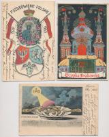 3 db RÉGI lengyel szecessziós üdvözlő képeslap / 3 pre-1945 Polish Art Nouveau greeting postcards