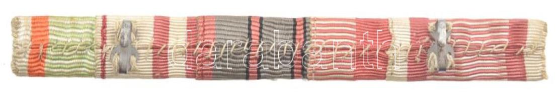 1917-1929. 5xklf szalagsáv viselési sorként összeállítva: K.u.K. II. osztályú Vitézségi Érem, Károly...