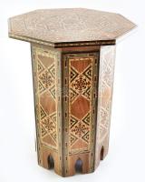 Nyolcszögletű asztalka, berakásos, indiai, fa, hibátlan. m:52 cm, d: 41 cm