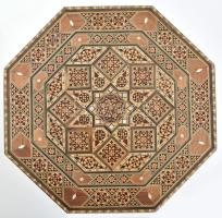 Nyolcszögletű asztalka, berakásos, indiai, fa, hibátlan. m:52 cm, d: 41 cm