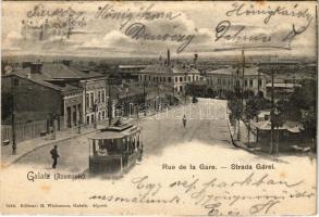 1902 Galati, Galatz; Rue de la Gare / Strada Garei / street, tram (fl)