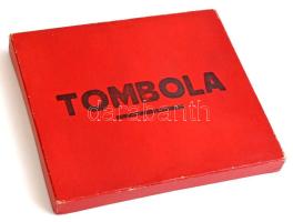 "Tombola" retró játék, 1-90-ig a számok, 78 db üvegkorong, 6 db sorszámozott játéklap