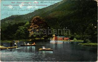 1914 Trencsénteplic, Trencianske Teplice; Baracskai tó uszodával, csónakok. Wertheim Zsigmond kiadása / Baracska-Teich mit Schwimmschule / lake, swimming school, rowing boats (EK)