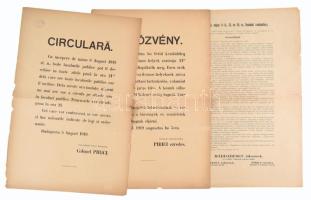 1919. augusztus 5. Magyar és román nyelvű körözvény a nyilvános helyek zárórájáról és az igazolvánnyal illetve igazolvány nélkül való közlekedésről, 3 db, szakadásokkal