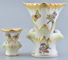 2 db Herendi Viktória mintás váza, jelzett, kopott, 6,5-13cm