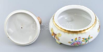Herendi Viktória mintás barokkos bonbonier, jelzett, kopott, d: 19 cm, m: 16 cm