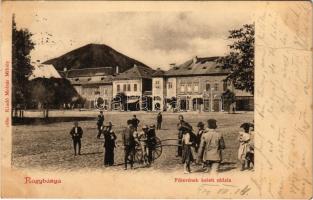 1900 Nagybánya, Baia Mare; Fő terének keleti oldala, Platthy Géza, Rosenfeld és Mandl, Herskovits J. és T., Kindris üzlete. Molnár Mihály kiadása / main square, shops (fa)