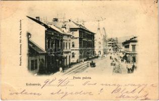 1898 (Vorläufer) Kolozsvár, Cluj; Posta palota, Szegedi Zoltán és ifj. Pere festékkereskedése, építkezés. Kapható Keresztesy Pál és fia / post palace, shops, construction