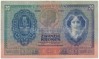 1907. 20K "2154 088129" T:III hajtás mentén kis szakadás / Hungary 1907. 20 Korona "2...
