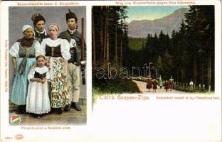 Tátra, Tatry; Szepes-Zips, Parasztcsalád a Kárpátok alatt, Széplaktól vezető út Újtátrafüred felé. Feitzinger Ede 1902/12. 419. a. / Bauernfamilie unter d. Karpathen, Weg von Weszterheim gegen Neu Schmecks / folklore