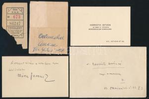 Móra Ferenc (1879-1934) írót ábrázoló fotók, 5 db + névjegykártya sajkát kézzel írt soraival, nyomta...