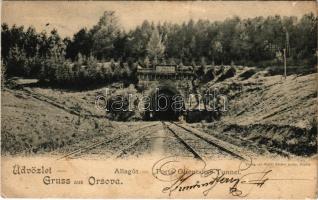 1902 Orsova, "Ad Orientem" Temesvár-Orsovai vasúti alagút. Raichl Sándor junior kiadása / Porta-Orientalis Tunnel / railway tunnel (fa)