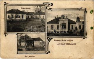 1919 Dálnok, Dalnic; állami iskola, Református templom, Hadnagy Gyula kastély / school, Calvinist church, castle. Art Nouveau (EB)