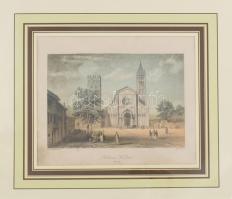 Lauterbach festménye után, William French (1815-1898) metszése: Verona, templom. Színezett acélmetszet, papír, jelzett a metszeten. Paszpartuban. Kissé foltos. 14,5x21 cm.
