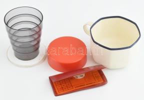 Retró BKV jegytartó tok, villamos és autóbusz vonaljeggyel + összecsukható kemping pohár + MALÉV csésze