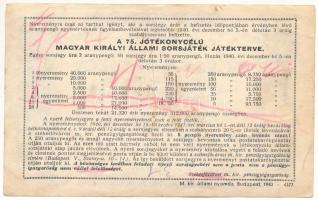 Budapest 1940. "Egész Sorsjegy a 75. Jótékonycélú M. Kir. Állami Sorsjátékra" sorsjegy 3P ...